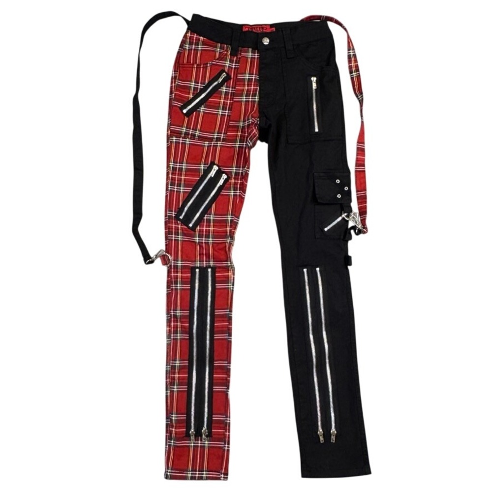 Tripp NYC Red Plaid Black Split Leg Bondage Pants Punk Goth IS7149MP Size 26